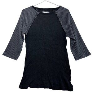 Soft Surroundings Waffle Knit Dolman Sleeve Top Size M Mixed Media Black Gray